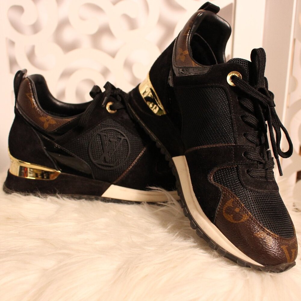Louis Vuitton Black and Brown Sneakers with Gold Accents, Size 36
